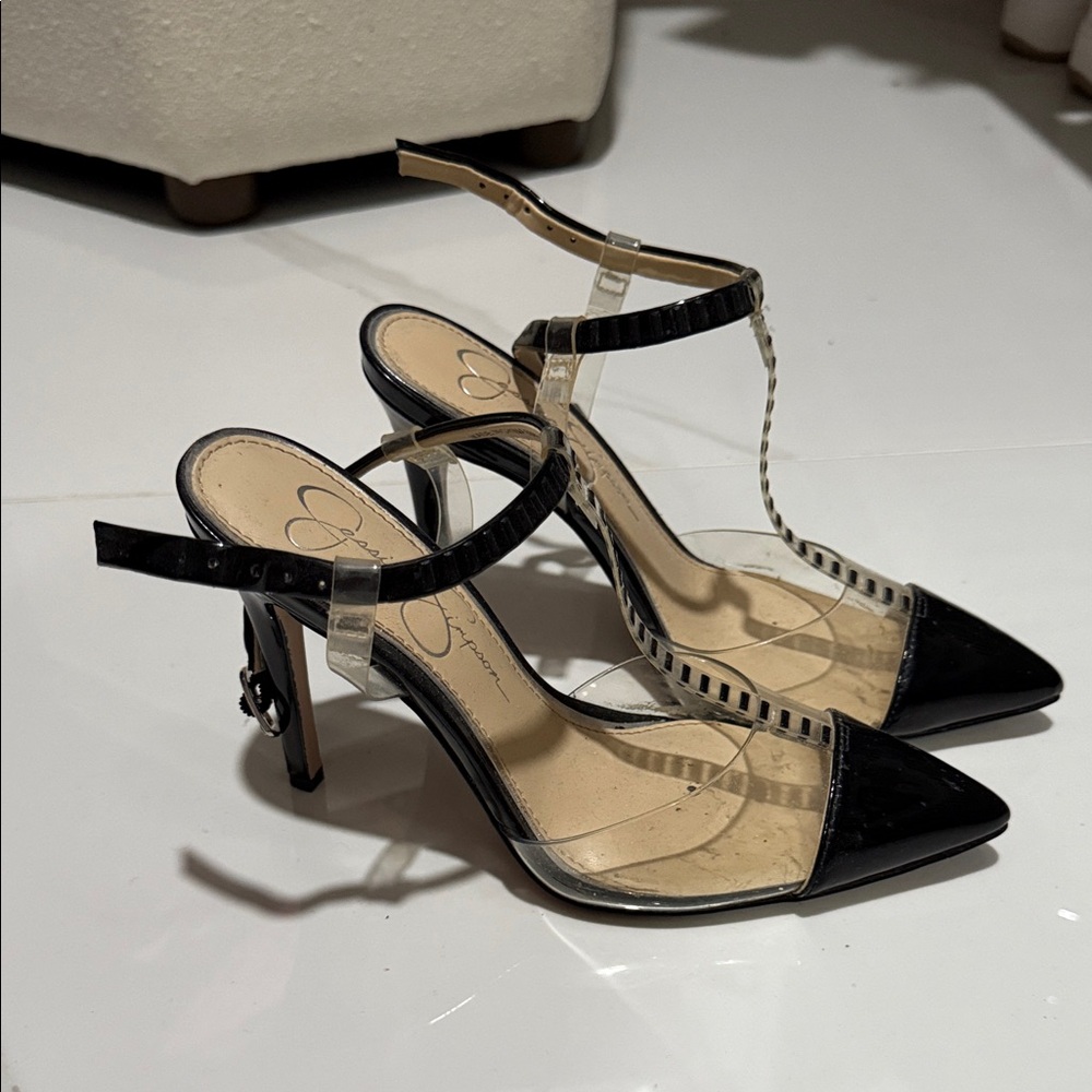 Jessica Simpson Black and Clear Heels